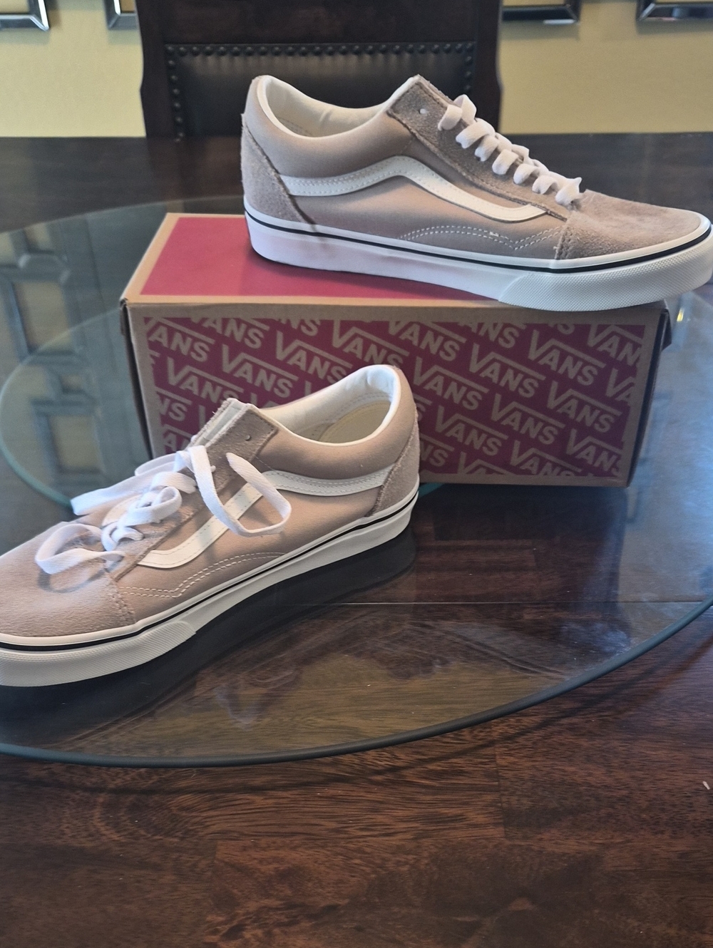 Vans Women's Old Skool Low Top Sneakers in Light Taupe and White